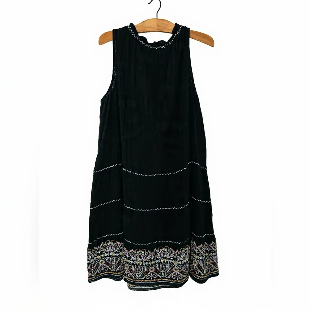 Max Studio Black Midi Dress with White Embroidery Boho Beach Coastal - Picture 3 of 8